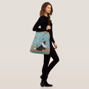 Shetland Sheepdog Tri Sheltie, Green & Brown Large Crossbody Bag