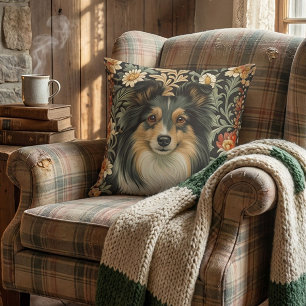 Shetland Sheepdog Tricolor Sheltie Vintage Floral Cushion