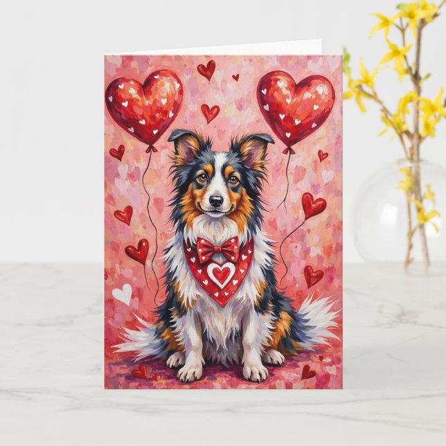 Shetland Sheepdog Valentine Dog Sitting with Heart Card (Yellow Flower)