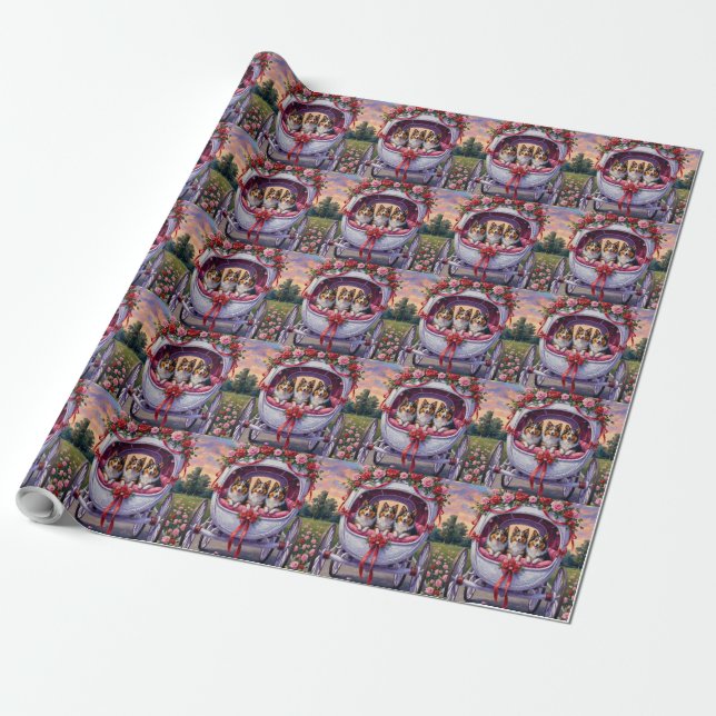 Shetland Sheepdog Valentine's Day  Wrapping Paper (Unrolled)