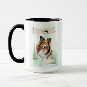 Shetland Sheepdog Watercolor Personalised Dog Mug