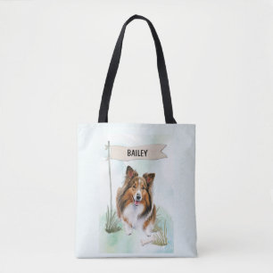 Shetland Sheepdog Watercolor Personalised Dog Tote Bag