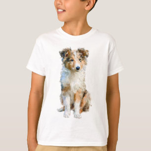 Shetland Sheepdog Watercolor Puppy Portrait Kids T-Shirt
