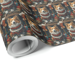 Shetland Sheepdog With Christmas Gifts Fireplace Wrapping Paper