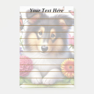 Shetland Sheepdog with Flowers and Butterflies Post-it Notes
