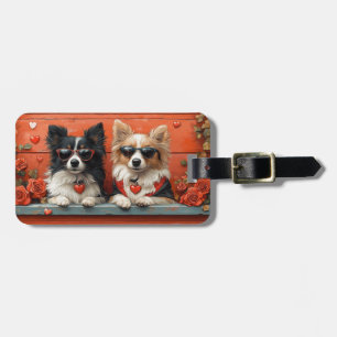 Shetland Sheepdog with Heart Roses Valentine's Day Luggage Tag