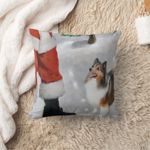 Shetland Sheepdog With Santa Christmas Cushion