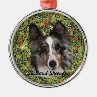 Shetland Sheepdog Wreath Metal Tree Decoration