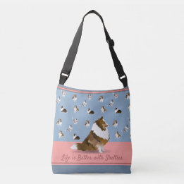 Shetland Sheepdogs, 1 Sable Sheltie, Blue & Pink Crossbody Bag