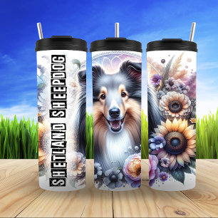 Shetland Sheepdog's Grayscale Bloom Thermal Tumbler