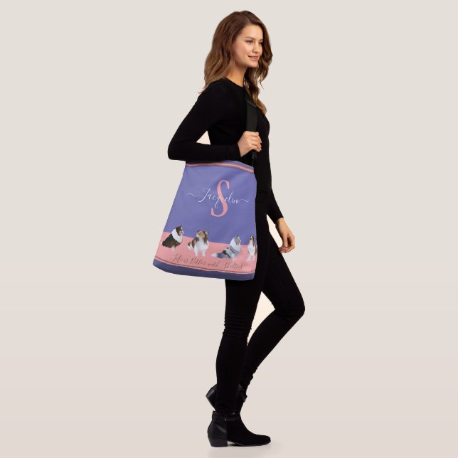 Shetland Sheepdogs, Shelties, on Purple & Pink Crossbody Bag (On Model)