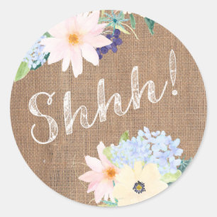 Shh! Burlap lace envelope seals for surprise party