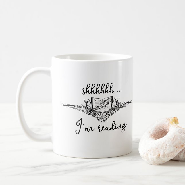 Shh I'm Reading Open Book with Seashells Coffee Mug (With Donut)