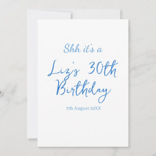shh its a 30th birthday name date blue simple mini invitation