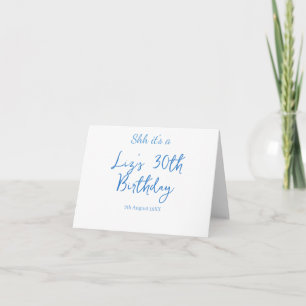shh its a 30th birthday name date blue simple mini thank you card