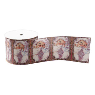 Shh! It's Santa Victorian Pink Christmas Grosgrain Ribbon