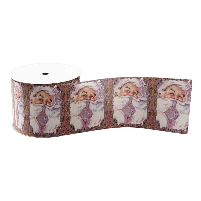 Shh! It's Santa Victorian Pink Christmas Grosgrain Ribbon (Spool)