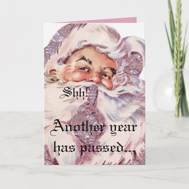 Shh! It's Santa Victorian Pink Christmas Holiday Card (Front)