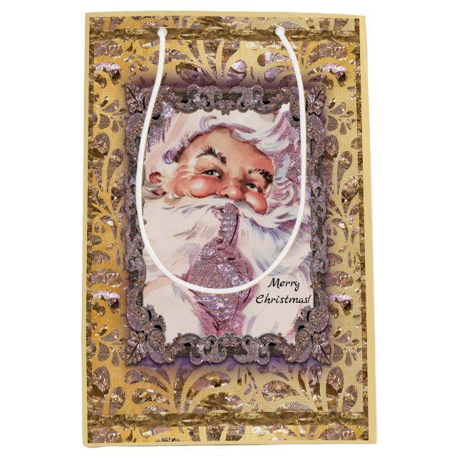 Shh! It's Santa Victorian Pink Christmas Medium Gift Bag (Front)