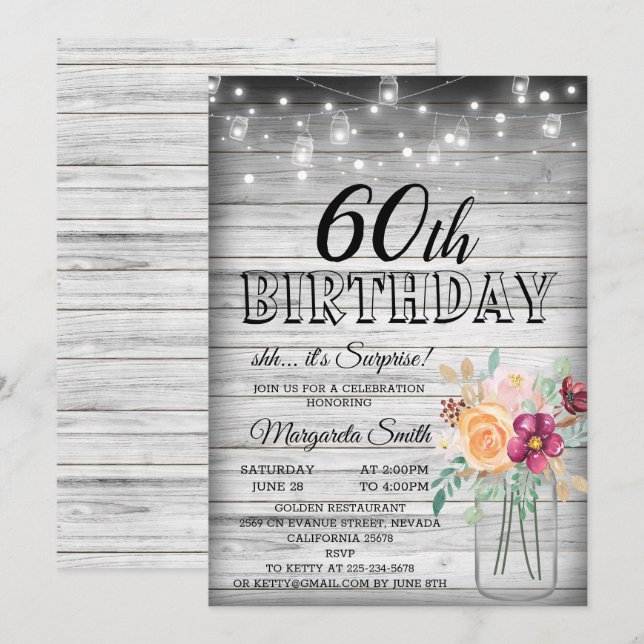 Shh it's surprise 60th birthday party invitation (Front/Back)