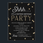 Shh Surprise Birthday Party Faux Glitter Confetti Invitation<br><div class="desc">This chic and stylish Surprise Birthday Party invitation features an elegant faux gold glitter confetti theme with modern typography that is great for any age. Customise background colour. *Please note that this is not actual glitter and will be printed flat. For an even more memorable invitation select a die-cut shape,...</div>