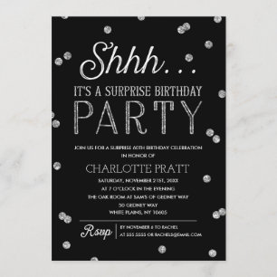 Shh Surprise Birthday Party Faux Glitter Confetti Invitation