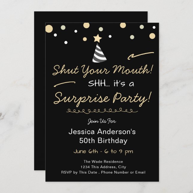 Shh Surprise Birthday Party Invitation (Front/Back)