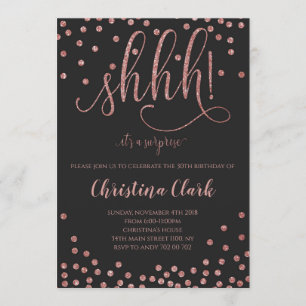 Shh Surprise Birthday Party Rose Gold Confetti Invitation