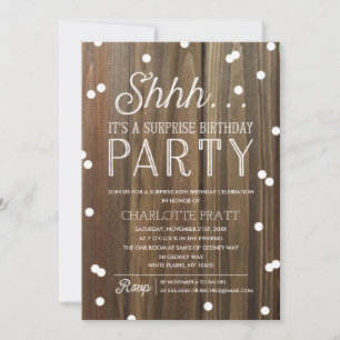 Shh Surprise Birthday Party Rustic Wood Thank You Card