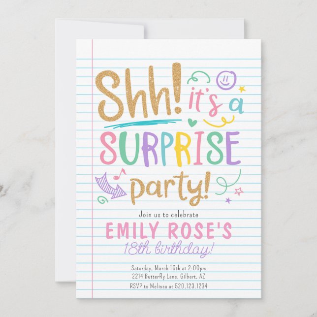 Shh Surprise Birthday Teen Party Invitation (Front)
