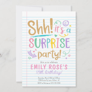 Shh Surprise Birthday Teen Party Invitation