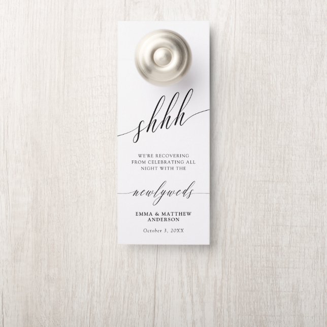 Shhh Delicate Calligraphy Do Not Disturb Wedding D Door Hanger (On Knob)