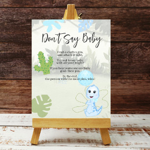 Shhh Don't Say Baby Blue Dinosaur Balloon Poster
