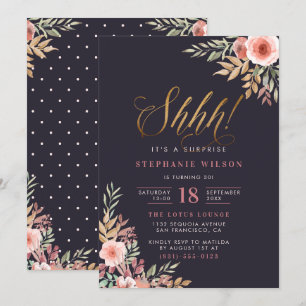 Shhh! Gold Glitter Script Surprise Birthday Party Invitation