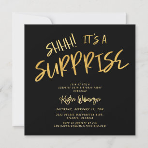 Shhh! It's a Surprise 50th Birthday Gold Black Invitation