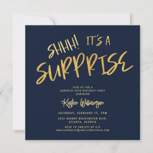 Shhh! It's a Surprise 50th Birthday Gold Blue Invitation