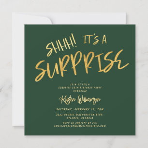 Shhh! It's a Surprise 50th Birthday Gold Green Invitation