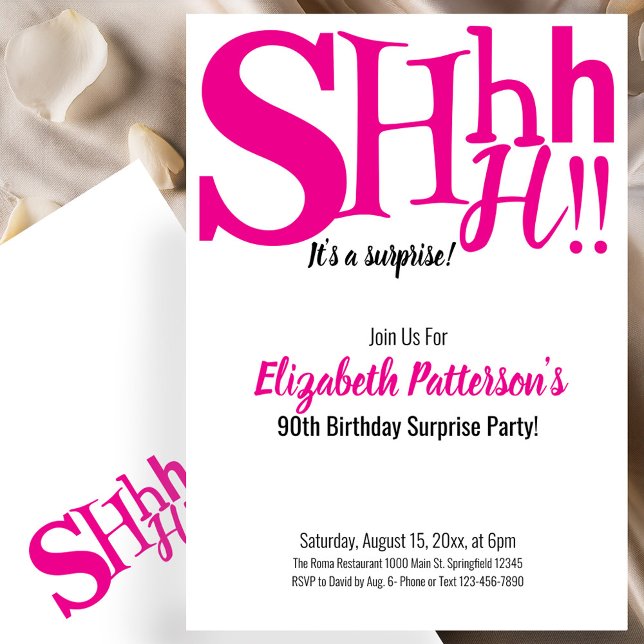 Shhh It's a Surprise Birthday Party 90 Adult Pink Invitation (Creator Uploaded)
