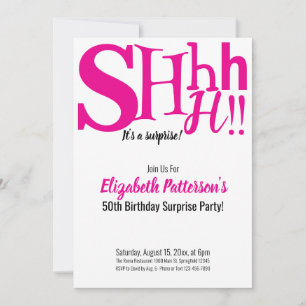 Shhh It's a Surprise Birthday Party Adult Pink Invitation