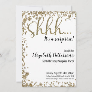 Shhh It's a Surprise Birthday Party Gold Adult  Invitation