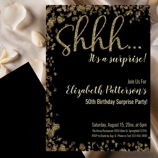 Shhh It's a Surprise Birthday Party Gold Adult  Invitation (Creator Uploaded)