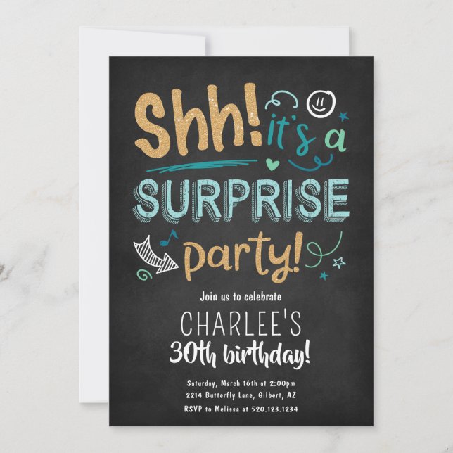 Shhh It's A Surprise Birthday Party Invitation (Front)