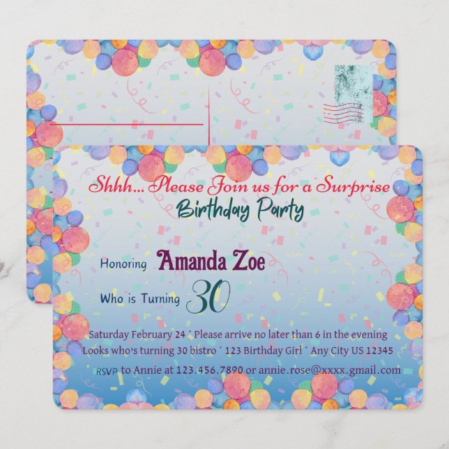 SHHH.. It's a Surprise Birthday Party Invitation (Front/Back)