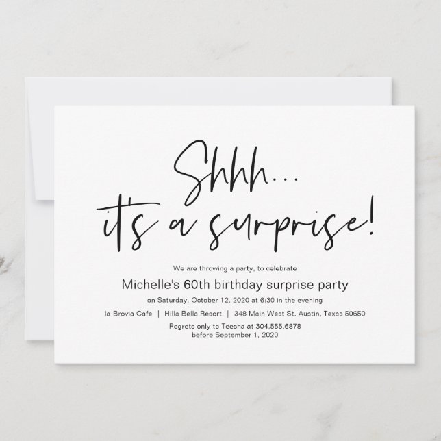 Shhh, It's a Surprise Birthday Party Invitation (Front)