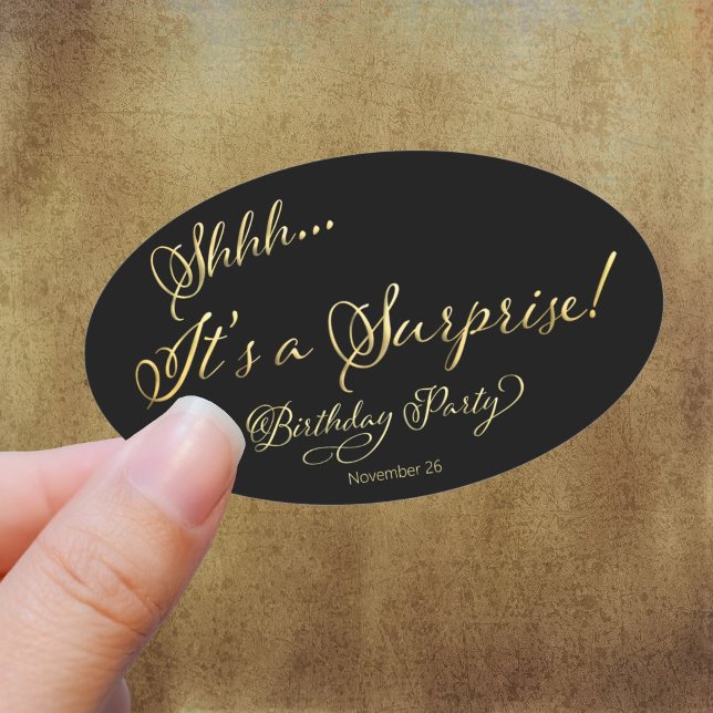 Shhh... It's a Surprise Birthday Party Oval Sticker (Surprise Birthday Party Oval Sticker)