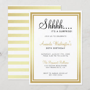 Shhh... I'ts A Surprise! Elegant Gold Birthday Invitation