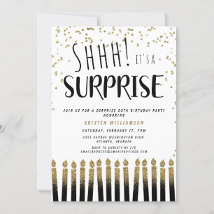 Shhh! It's a Surprise Gold 50th Birthday Candle  Invitation