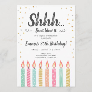 Shhh It's a Surprise Gold Confetti Birthday Party Invitation