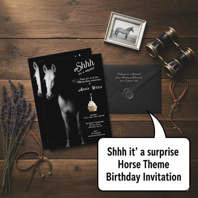 Shhh it's a surprise Horse Them Birthday Invitation (Shhh it's a surprise Horse Them Birthday Invitation)