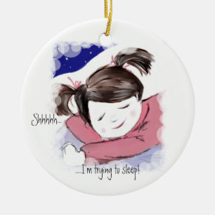 Shhh...Little Girl Sleeping-Art Pendant Ceramic Tree Decoration